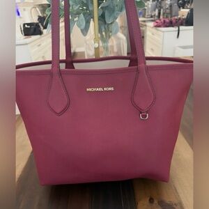 Michael Kors Reversible Wine Saffiano Leather Tote with Gold Logo